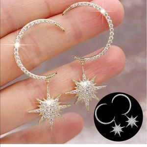 Crystal Moon And Star Stud 925 Silver Women